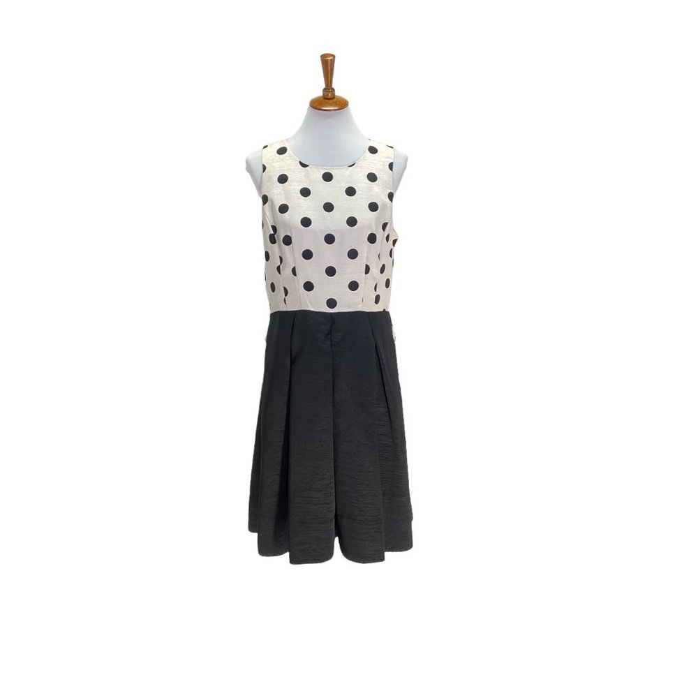 Eliza J Careerwear Polkadot Sleeveless 2 tone fit & flare Dress Black Sz 14